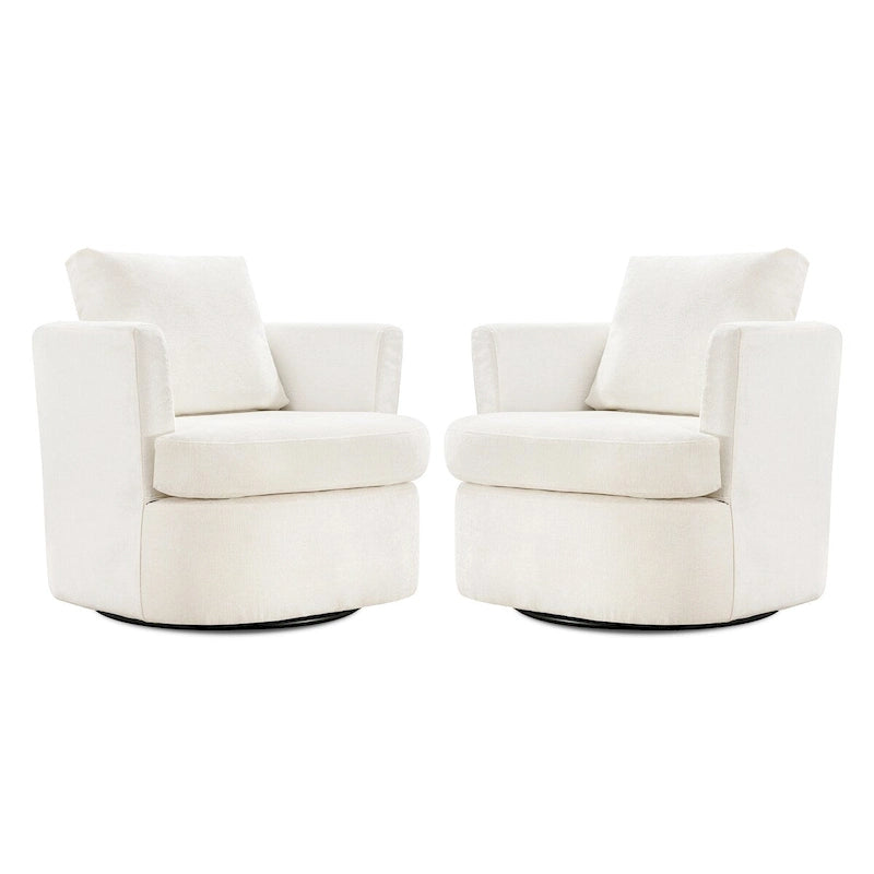LUE BONA Modern Chenille Upholstered Swivel Accent Barrel Chair Set Modern Swivel Armchair for Living Room