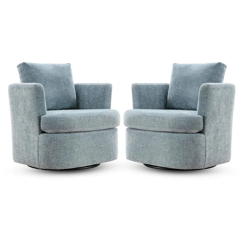 LUE BONA Modern Chenille Upholstered Swivel Accent Barrel Chair Set Modern Swivel Armchair for Living Room