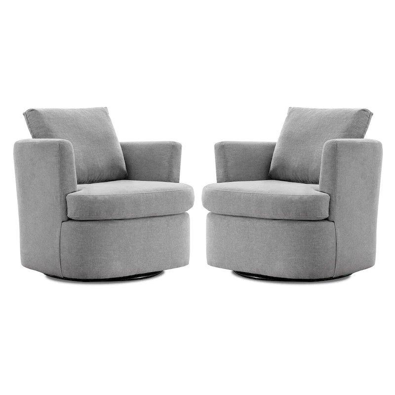 LUE BONA Modern Chenille Upholstered Swivel Accent Barrel Chair Set Modern Swivel Armchair for Living Room