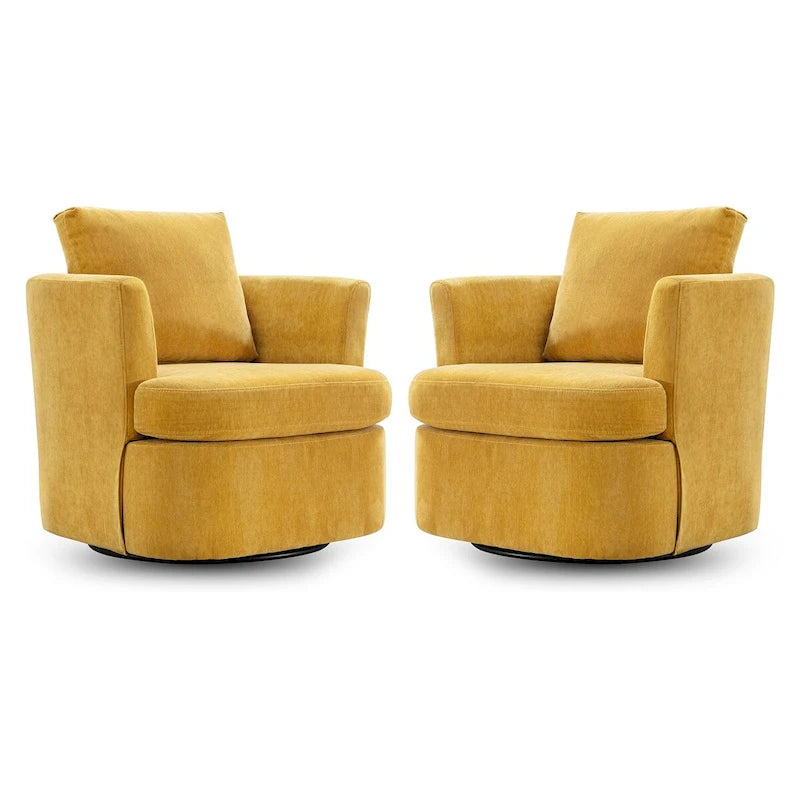 LUE BONA Modern Chenille Upholstered Swivel Accent Barrel Chair Set Modern Swivel Armchair for Living Room