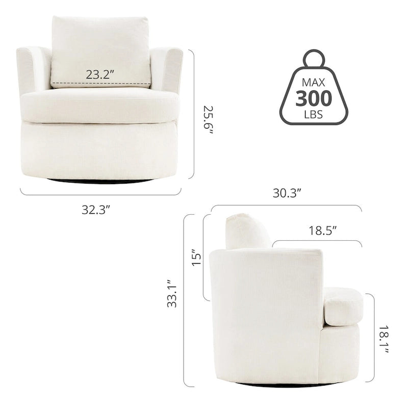 LUE BONA Modern Chenille Upholstered Swivel Accent Barrel Chair Set Modern Swivel Armchair for Living Room