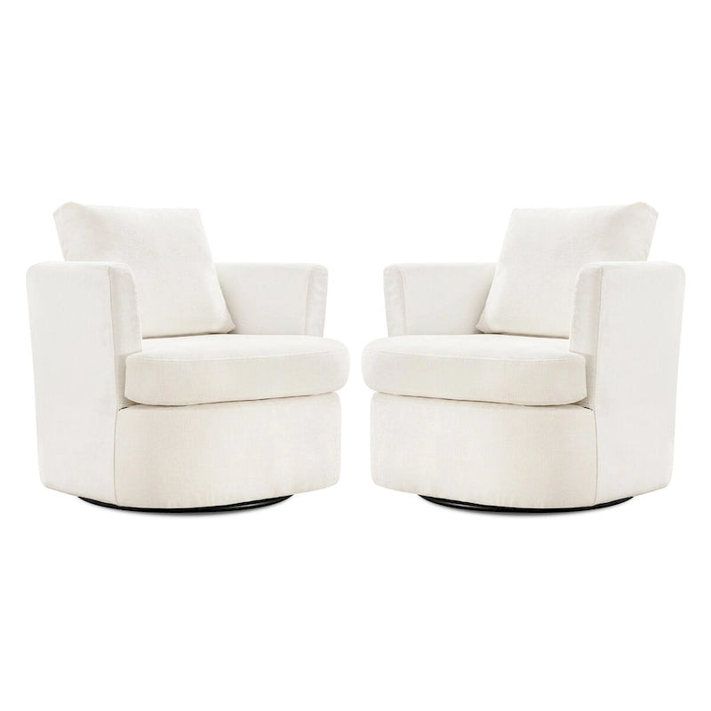 LUE BONA Modern Chenille Upholstered Swivel Accent Barrel Chair Set Modern Swivel Armchair for Living Room