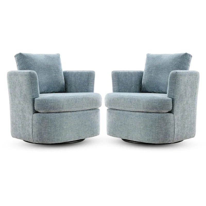 LUE BONA Modern Chenille Upholstered Swivel Accent Barrel Chair Set Modern Swivel Armchair for Living Room