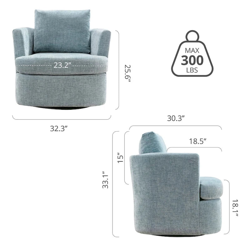 LUE BONA Modern Chenille Upholstered Swivel Accent Barrel Chair Set Modern Swivel Armchair for Living Room