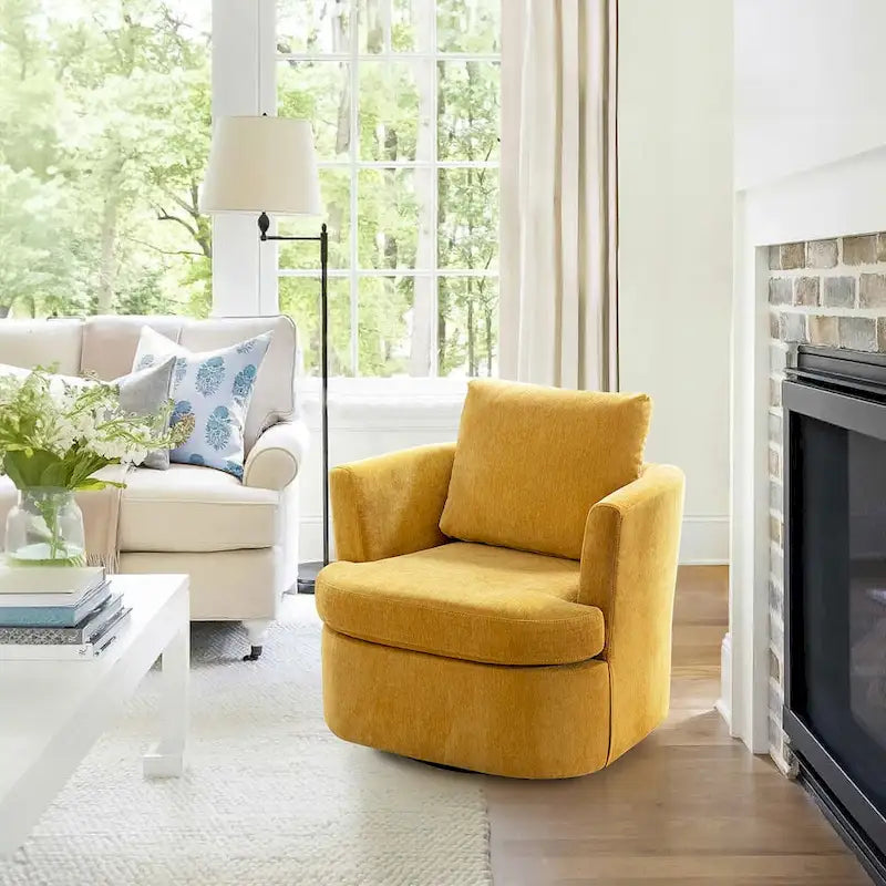 LUE BONA Modern Chenille Upholstered Swivel Accent Barrel Chair Set Modern Swivel Armchair for Living Room