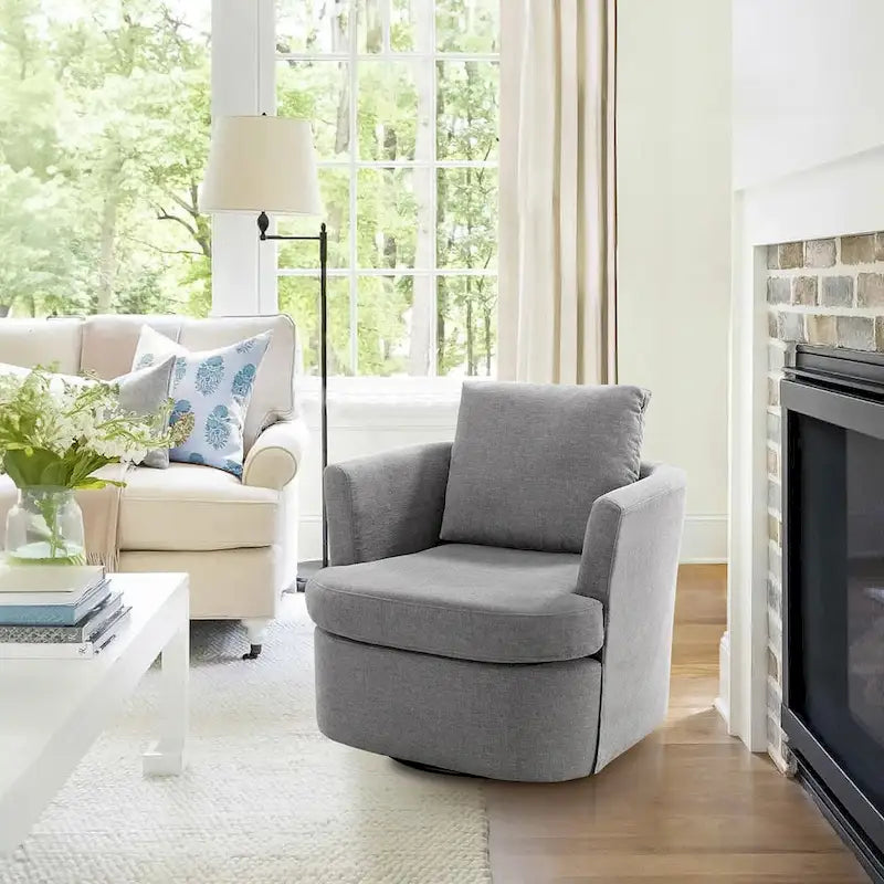 LUE BONA Modern Chenille Upholstered Swivel Accent Barrel Chair Set Modern Swivel Armchair for Living Room