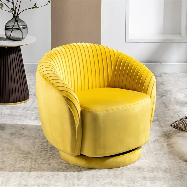 Modern Barrel Swivel Chair with Plush Velvet Upholstery and Smooth 360 Rotation Round Accent One-Seater Sofa