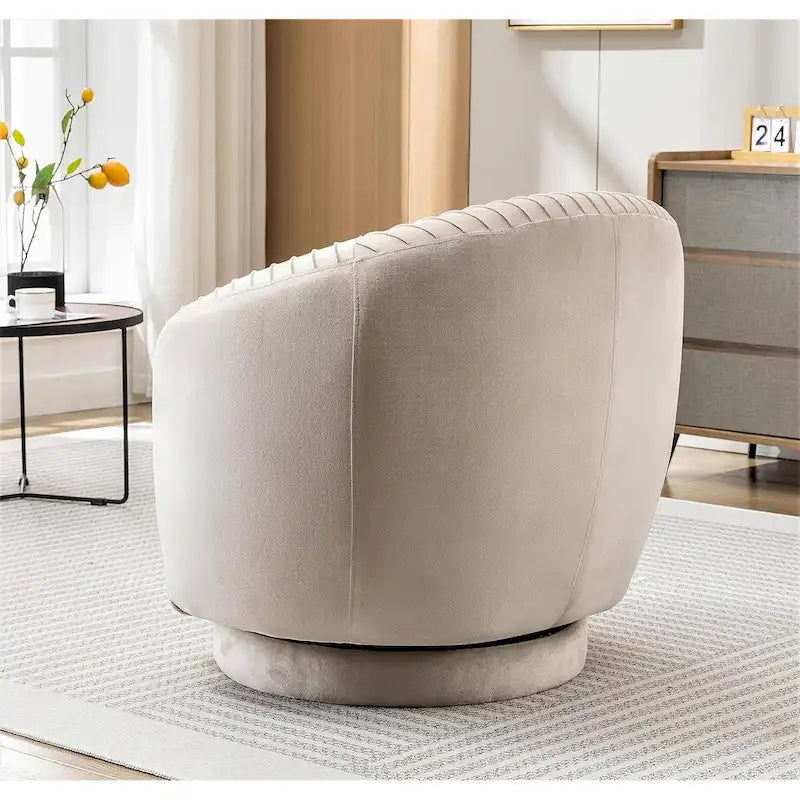 Modern Barrel Swivel Chair with Plush Velvet Upholstery and Smooth 360 Rotation Round Accent One-Seater Sofa