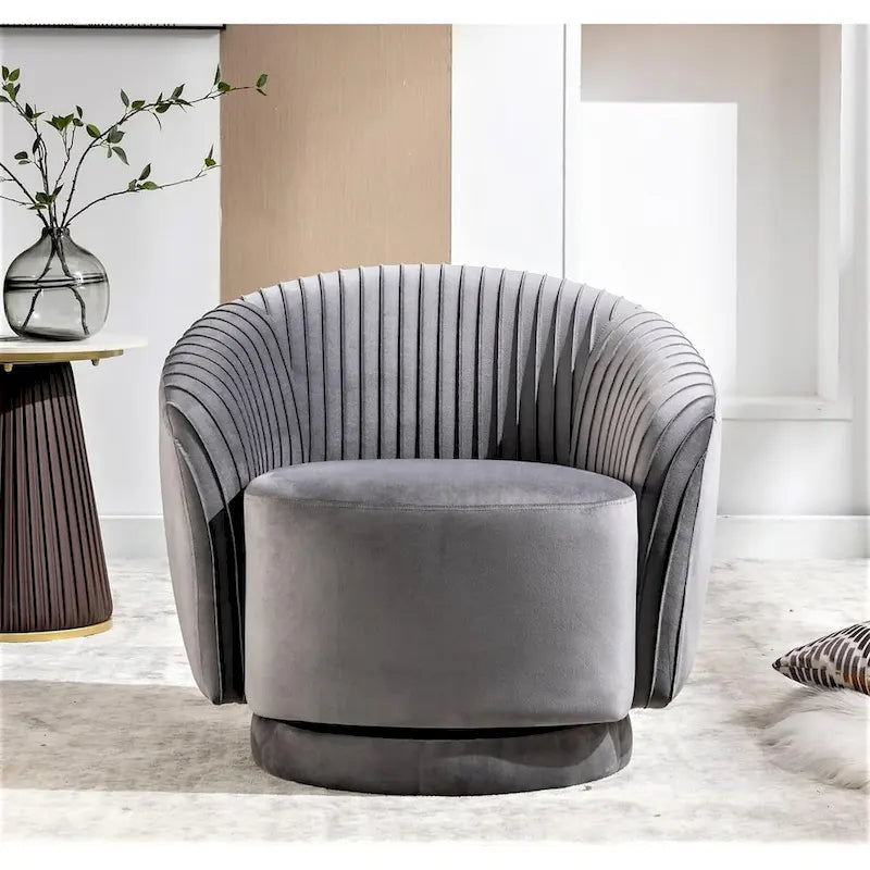 Modern Barrel Swivel Chair with Plush Velvet Upholstery and Smooth 360 Rotation Round Accent One-Seater Sofa