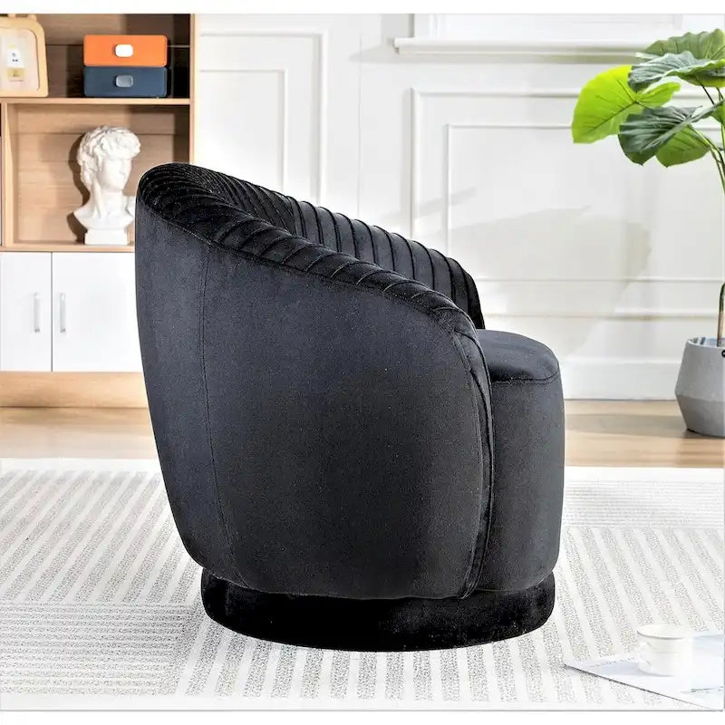 Modern Barrel Swivel Chair with Plush Velvet Upholstery and Smooth 360 Rotation Round Accent One-Seater Sofa