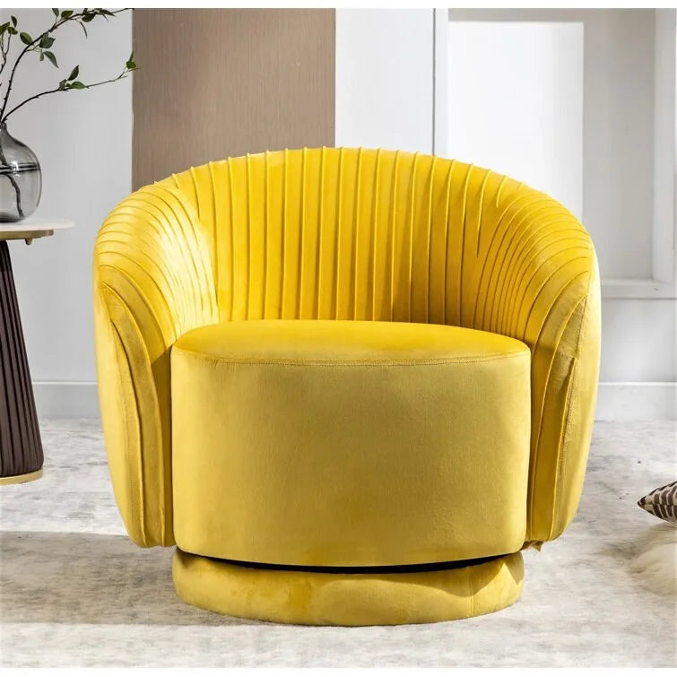 Modern Barrel Swivel Chair with Plush Velvet Upholstery and Smooth 360 Rotation Round Accent One-Seater Sofa