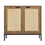 Anmytek Mid-Century Modern Rattan Accent Storage Cabinet Wood Sideboard Buffet with 2 Doors