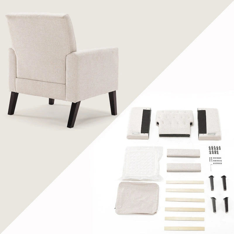 LUE BONA Linen Accent Chair Comfy Living Room Chair with Arms Upholstered Button Tufted Armchair Modern Arm Chairs Set Of 2