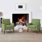 LUE BONA Linen Accent Chair Comfy Living Room Chair with Arms Upholstered Button Tufted Armchair Modern Arm Chairs Set Of 2