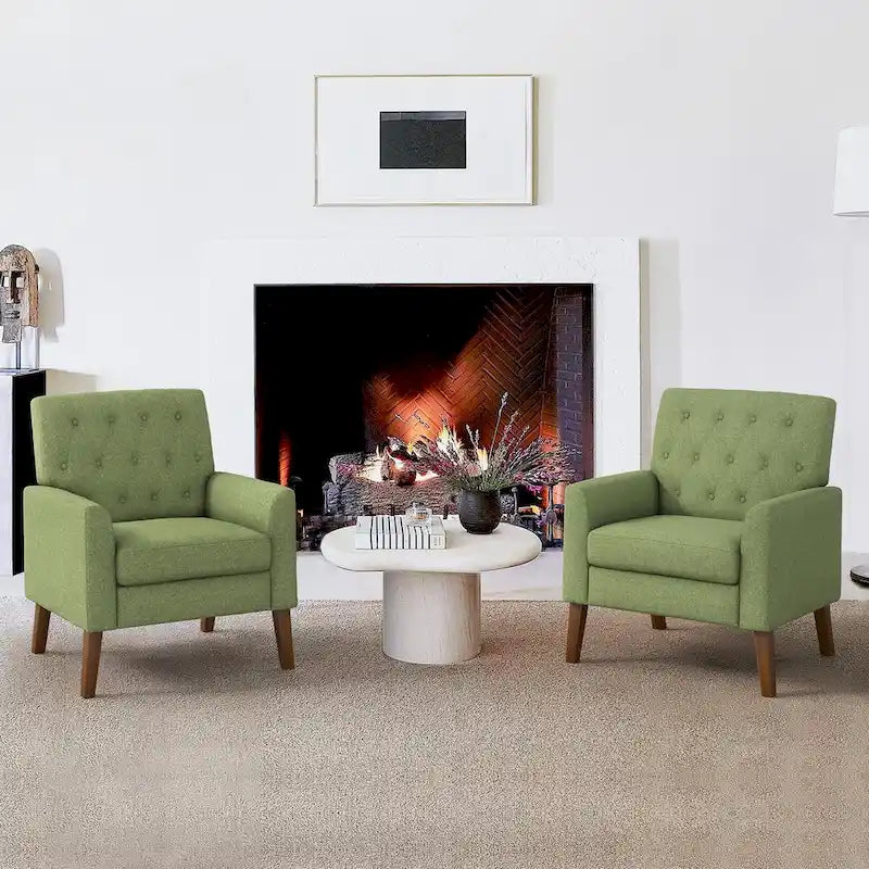 LUE BONA Linen Accent Chair Comfy Living Room Chair with Arms Upholstered Button Tufted Armchair Modern Arm Chairs Set Of 2