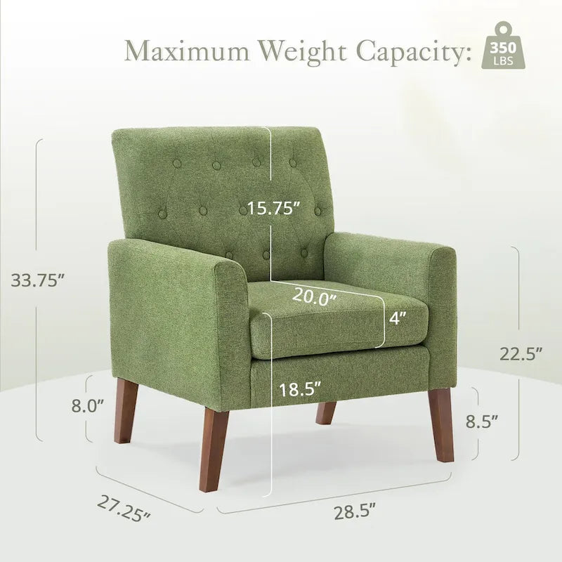 LUE BONA Linen Accent Chair Comfy Living Room Chair with Arms Upholstered Button Tufted Armchair Modern Arm Chairs Set Of 2