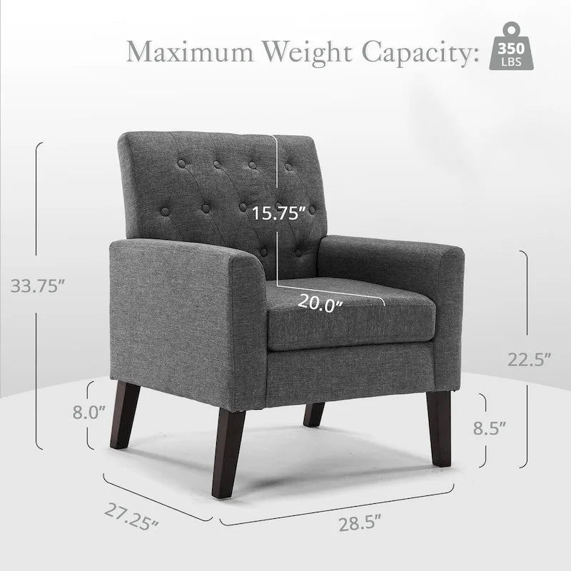 LUE BONA Linen Accent Chair Comfy Living Room Chair with Arms Upholstered Button Tufted Armchair Modern Arm Chairs Set Of 2