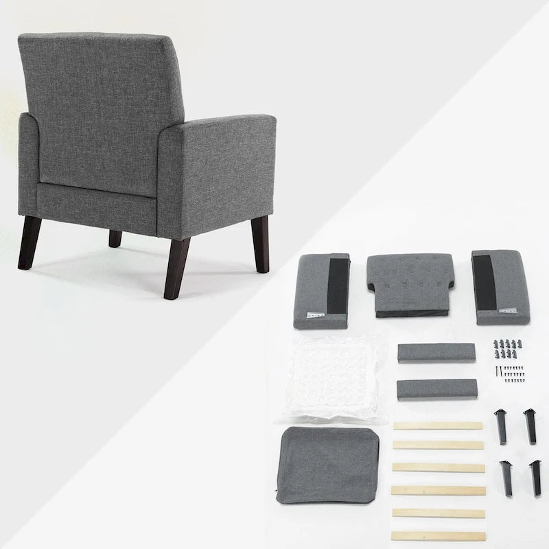 LUE BONA Linen Accent Chair Comfy Living Room Chair with Arms Upholstered Button Tufted Armchair Modern Arm Chairs Set Of 2