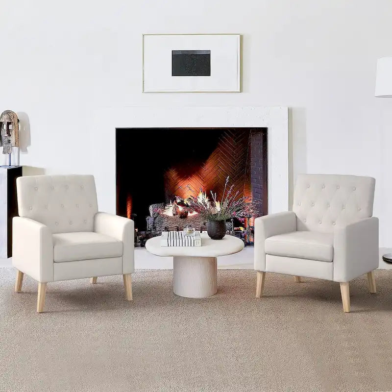 LUE BONA Linen Accent Chair Comfy Living Room Chair with Arms Upholstered Button Tufted Armchair Modern Arm Chairs Set Of 2
