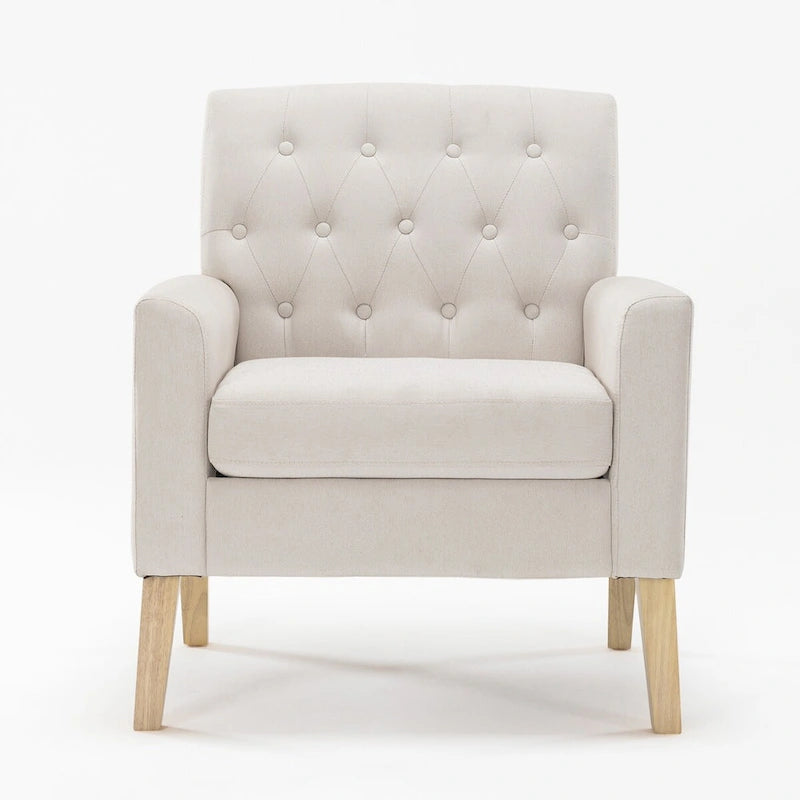 LUE BONA Linen Accent Chair Comfy Living Room Chair with Arms Upholstered Button Tufted Armchair Modern Arm Chairs Set Of 2