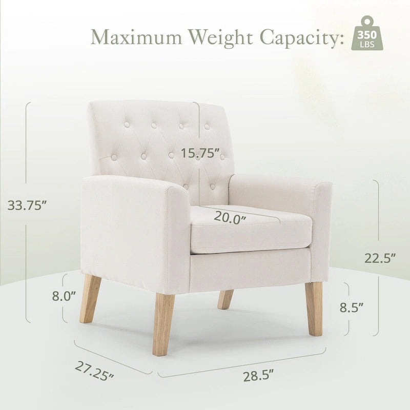 LUE BONA Linen Accent Chair Comfy Living Room Chair with Arms Upholstered Button Tufted Armchair Modern Arm Chairs Set Of 2