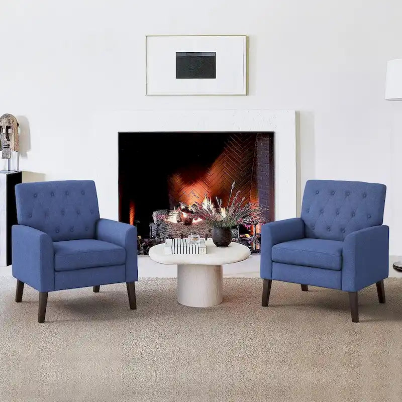 LUE BONA Linen Accent Chair Comfy Living Room Chair with Arms Upholstered Button Tufted Armchair Modern Arm Chairs Set Of 2