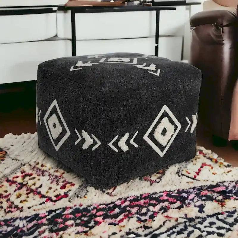 HomeRoots 18 Black 100% Cotton Ottoman
