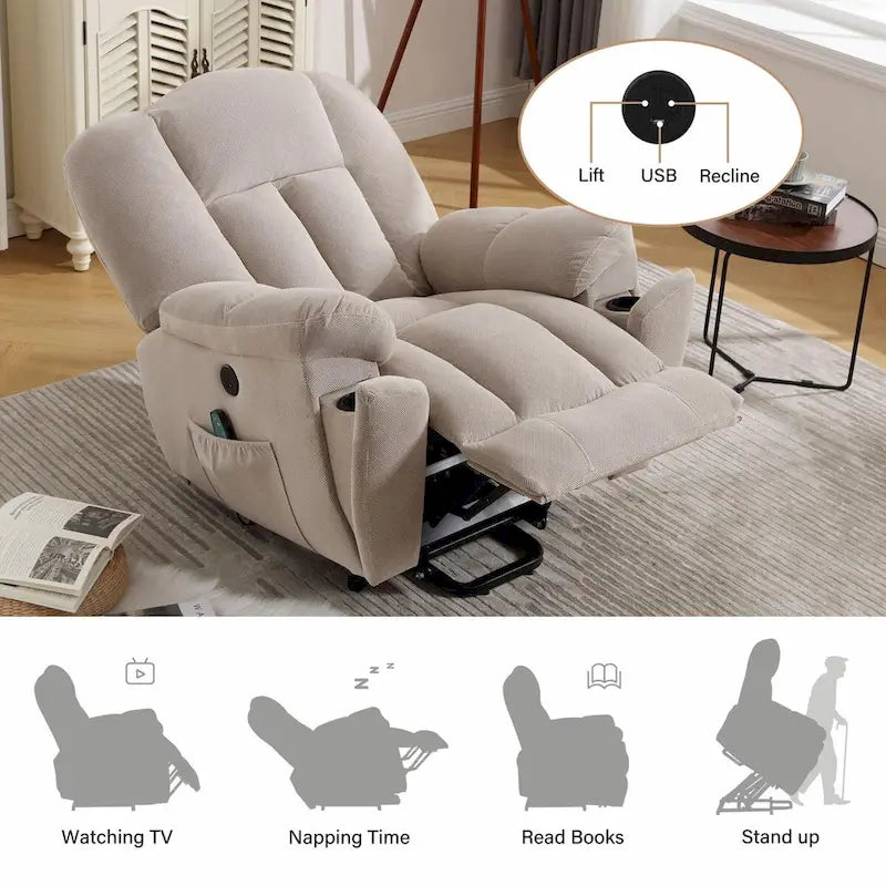 Power Lift Recliner Chair with Heat, Massage, USB Port