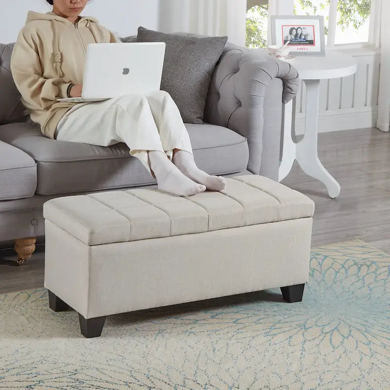 Upholstered Storage Rectangular Bench, Bedroom End of Bed Bench