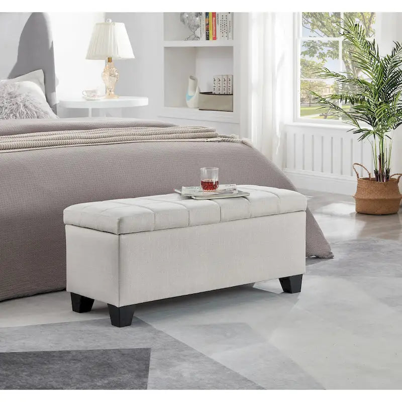 Upholstered Storage Rectangular Bench, Bedroom End of Bed Bench