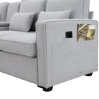 4-Seater Modern Linen Fabric Sofa with Armrest Pockets and 4 Pillows