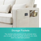 4-Seater Modern Linen Fabric Sofa with Armrest Pockets and 4 Pillows