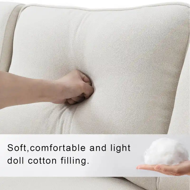 4-Seater Modern Linen Fabric Sofa with Armrest Pockets and 4 Pillows