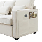 4-Seater Modern Linen Fabric Sofa with Armrest Pockets and 4 Pillows