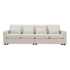 4-Seater Modern Linen Fabric Sofa with Armrest Pockets and 4 Pillows