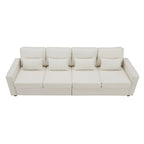4-Seater Modern Linen Fabric Sofa with Armrest Pockets and 4 Pillows