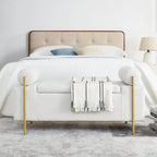 Linen Upholstered Storage Bench with Cylindrical Arms and Iron Legs