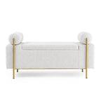 Linen Upholstered Storage Bench with Cylindrical Arms and Iron Legs