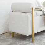 Linen Upholstered Storage Bench with Cylindrical Arms and Iron Legs
