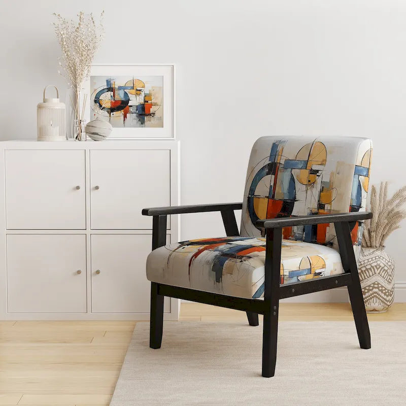 Designart Colorful Mid Century Abstract Fusion I Upholstered Mid-century Accent Chair and Mid-Century Modern Arm Chair