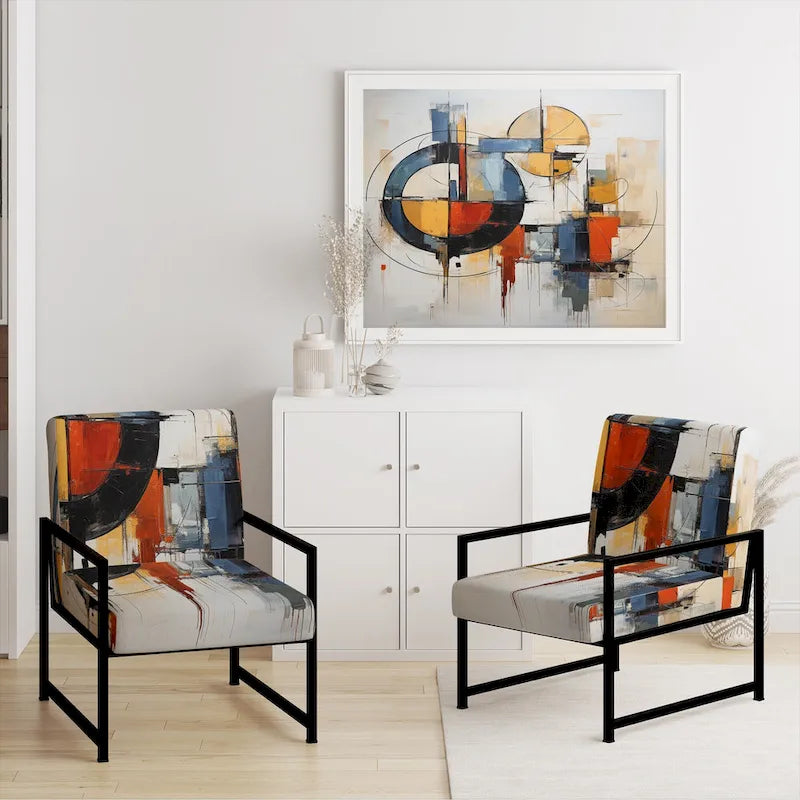 Designart Colorful Mid Century Abstract Fusion I Upholstered Mid-century Accent Chair and Mid-Century Modern Arm Chair