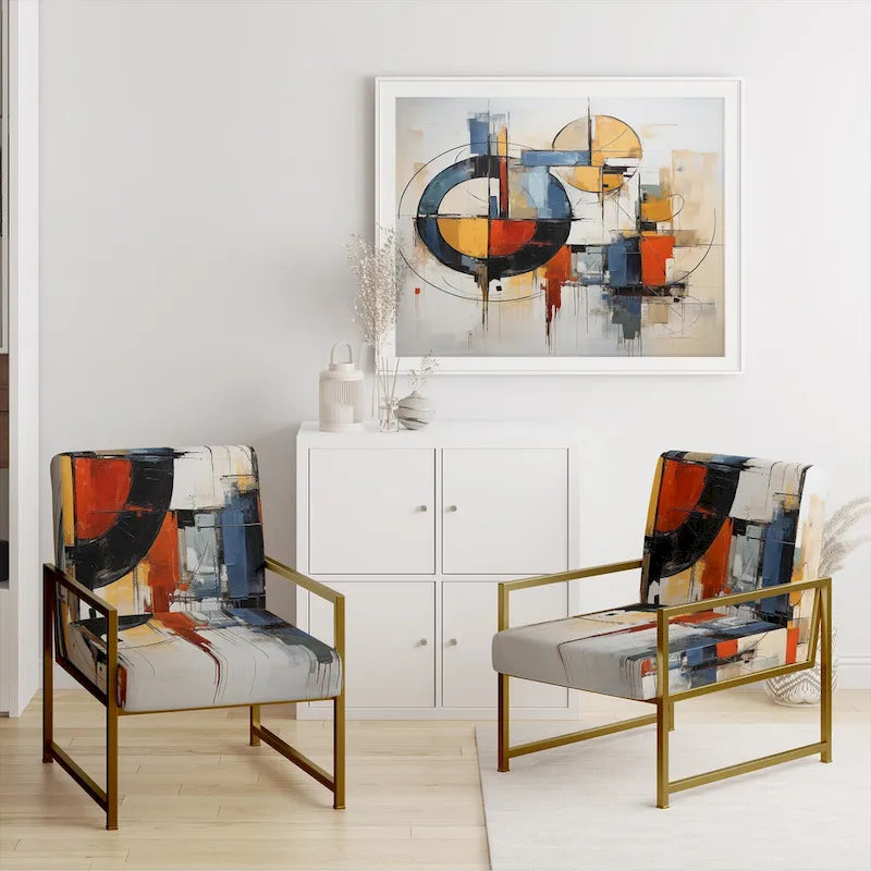 Designart Colorful Mid Century Abstract Fusion I Upholstered Mid-century Accent Chair and Mid-Century Modern Arm Chair