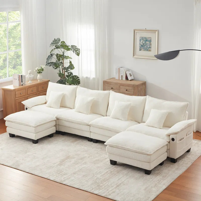 144 Modular Compression Sofa Set Convertible Sectional Sleeper Couch with 2 Ottomans