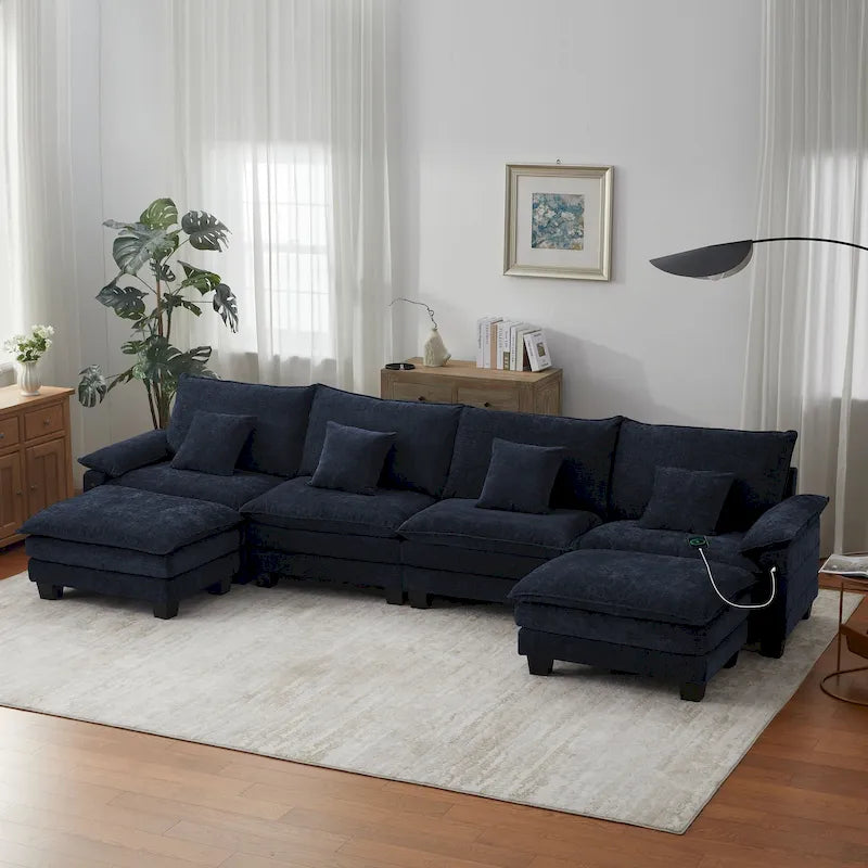 144 Modular Compression Sofa Set Convertible Sectional Sleeper Couch with 2 Ottomans