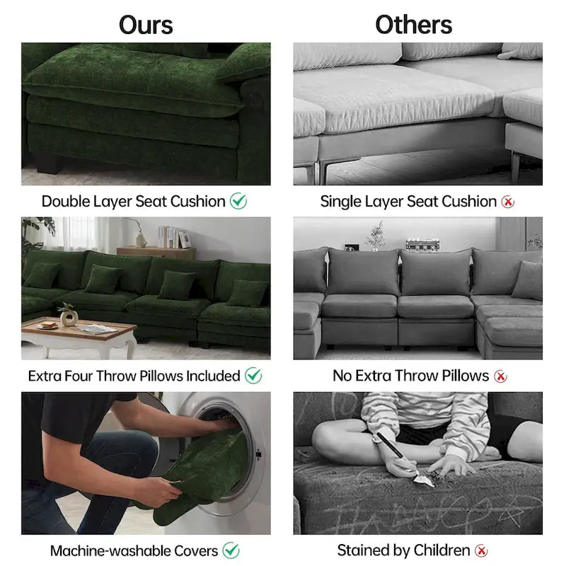 144 Modular Compression Sofa Set Convertible Sectional Sleeper Couch with 2 Ottomans