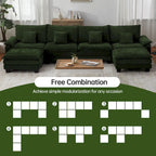 144 Modular Compression Sofa Set Convertible Sectional Sleeper Couch with 2 Ottomans