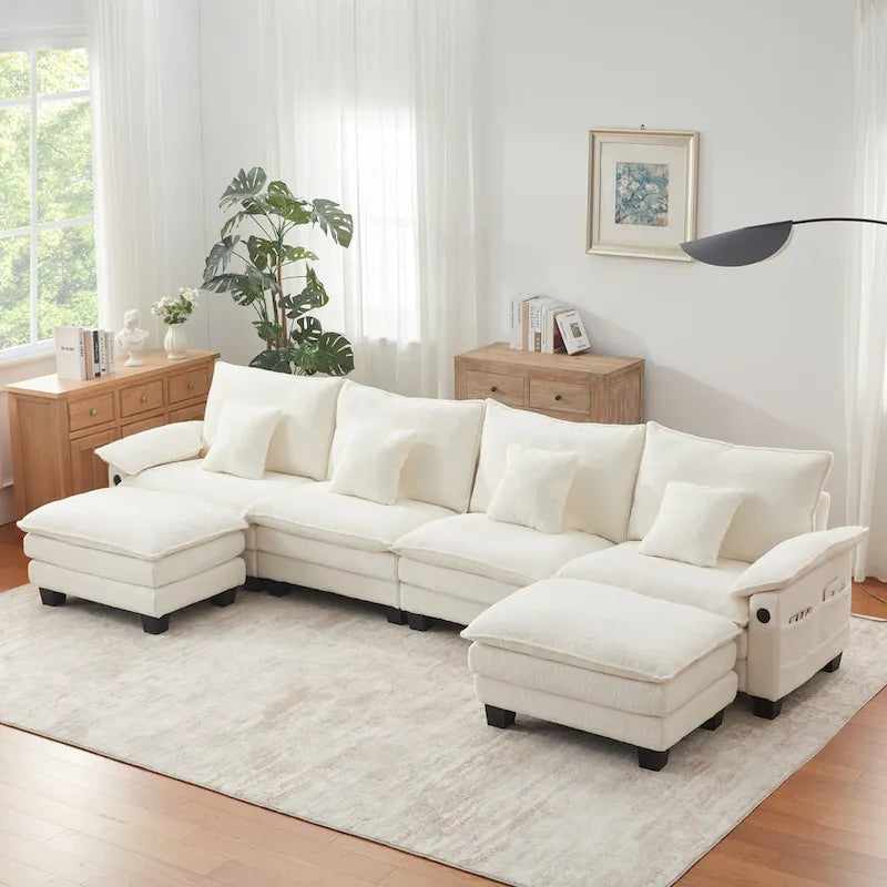 144 Modular Compression Sofa Set Convertible Sectional Sleeper Couch with 2 Ottomans