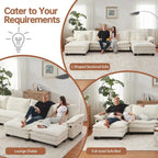 144 Modular Compression Sofa Set Convertible Sectional Sleeper Couch with 2 Ottomans