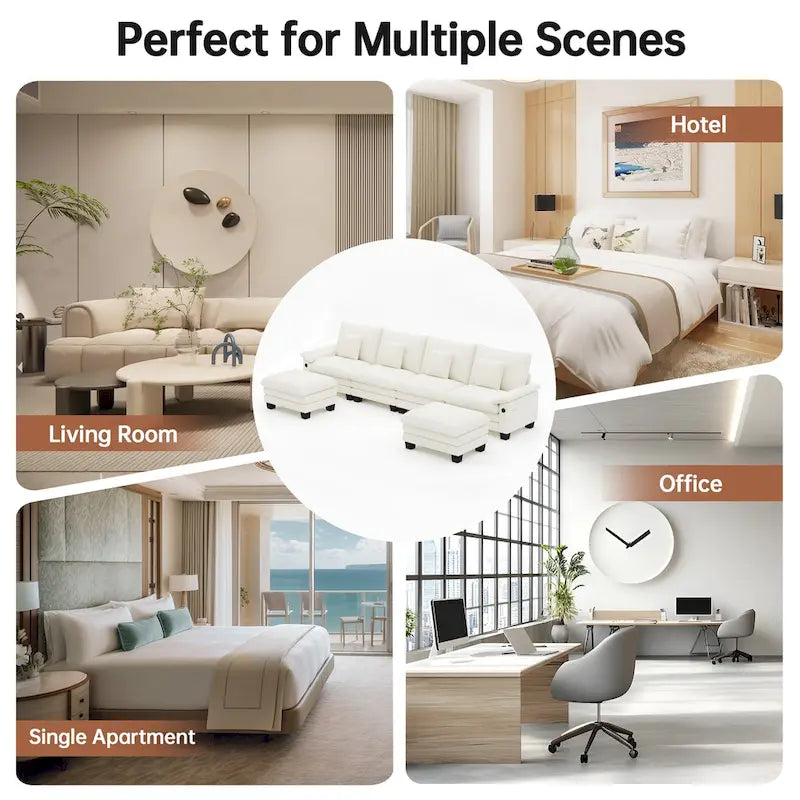 144 Modular Compression Sofa Set Convertible Sectional Sleeper Couch with 2 Ottomans