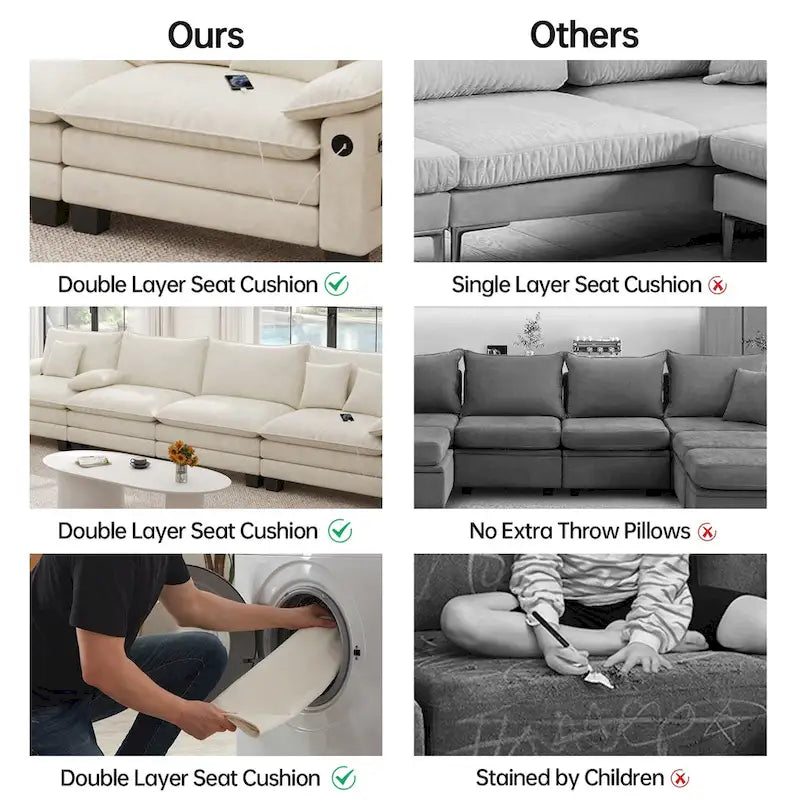 144 Modular Compression Sofa Set Convertible Sectional Sleeper Couch with 2 Ottomans